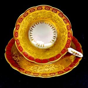 Vintage ROYAL STAFFORD burgundy and gold gilt bone china cup and saucer England